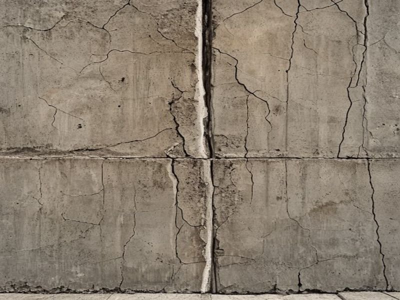 Fissure verticale sur un mur de fondation de béton réparée par injection