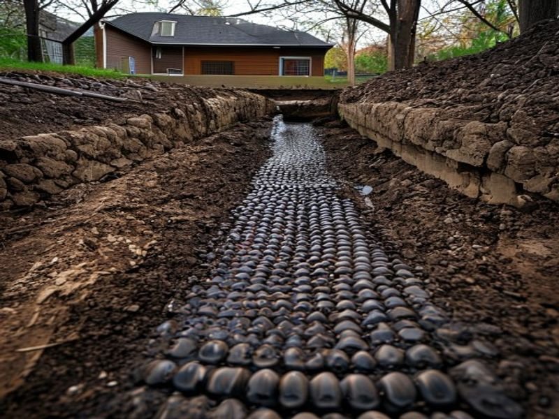 Installation d'un drain français dans une tranchée autour d'une fondation de maison