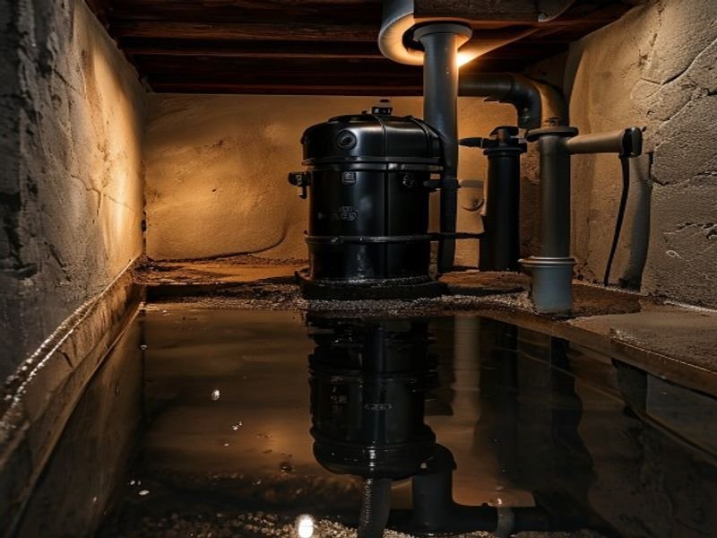 Pompe de puisard installée dans un bassin de rétention au sous-sol